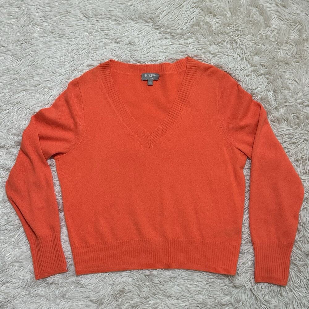 J. Crew Orange V-Neck Cashmere Sweater